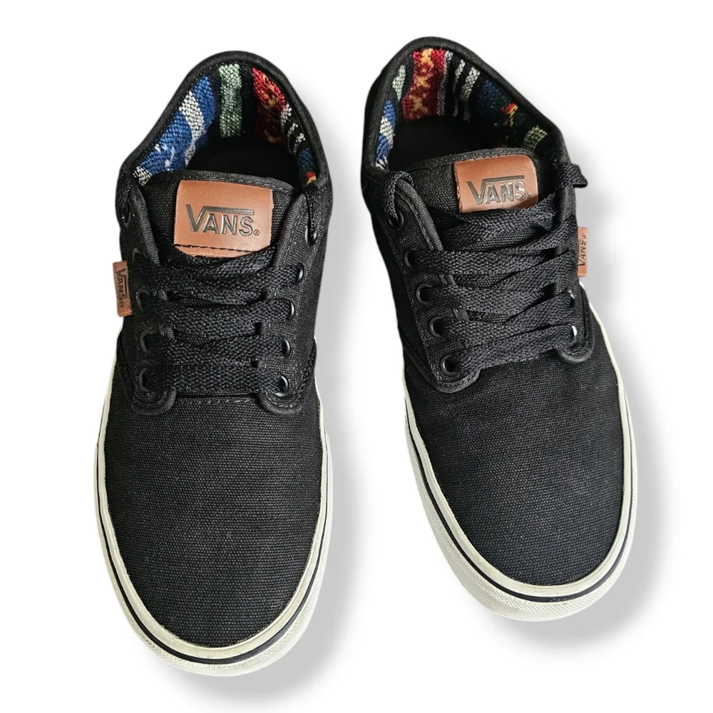 Vans Men's Atwood Black Canvas Sneakers With Aztec Inner Size 9 - Picture 4 of 8